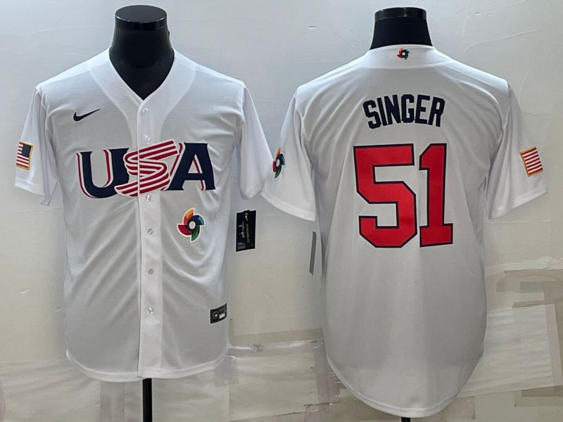 Men 2023 World Cub USA #51 Singer White Nike MLB Jersey11